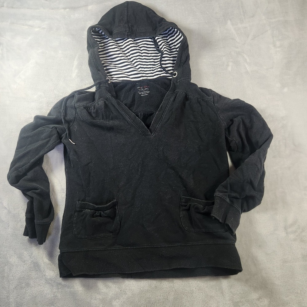 NY&C Sport Blackโ V=Neck Hoodie M Long Sleeve Pullover Athleisure Sport Retro